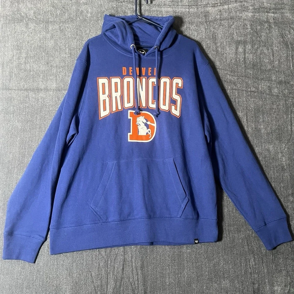 47 Brand Denver Broncos Hoodie Mens XL Blue Pullover Sweatshirt Retro D Logo